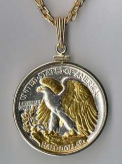 Gold on Silver Coin Walking Liberty Eagle Coin Necklace in Gold Filled 