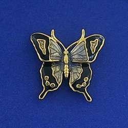 butterfly black enamel lapel pin gold plated   badge brooch f317 