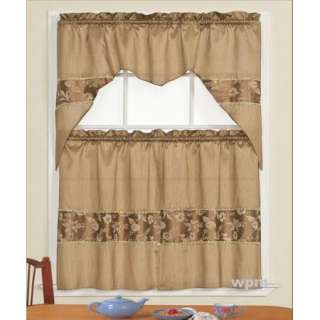 piece Kitchen Curtain set Taupe/Green flower drapes Cafe Tier & Swag 