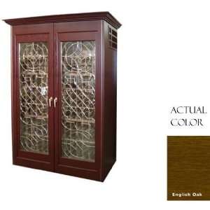   Two Door Wine Cellar   Glass Doors / English Oak Cabinet Appliances