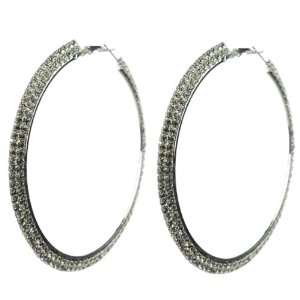  2.75 Inch Silver Tone Classic Hoop Earrings with Double 