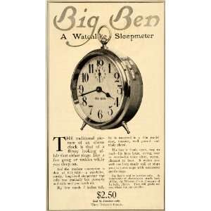  1911 Vintage Ad Antique Big Ben Alarm Clock Sleepmeter 