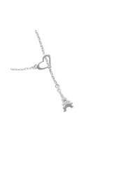 Silver 3 D Eiffel Tower Silver Plated Heart Lariat Charm Necklace 