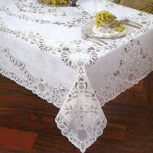    72 Round Crochet Vinyl Lace Tablecloth   White