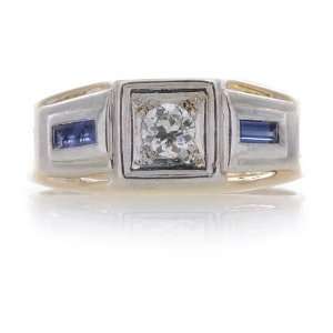  Estate Vintage Diamond Sapphire 14k Gold Vs1 Mens Ring Jewelry