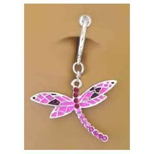  Fake Belly Navel Non Clip on Multi Pink Mosaic Dragonfly 