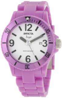 Invicta Ladies 1212 Angel White Dial Light Purple Plastic Date Watch 