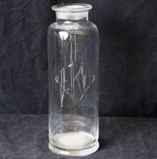   VINTAGE 1930s MONOGRAMMED CYLINDER APOTHECARY STYLE GLASS JAR W/O LID