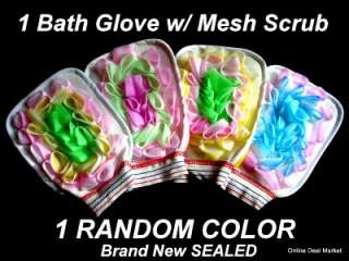   & SHOWER Mitt Glove w/ Mesh Scrubber GENTLE Exfoliating Random Color