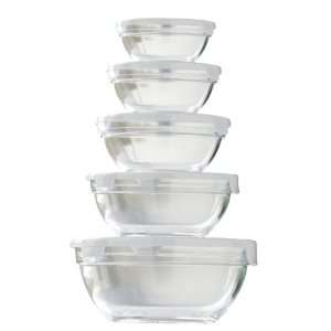  Housewares Set Of 5 Glass Bowls With White Lids