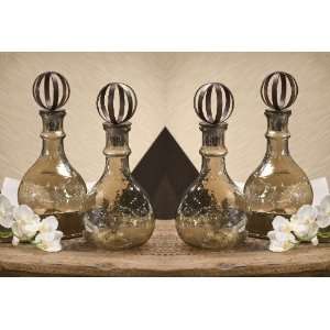  Amber Luster Glass and Iron Decanter, Set of 4