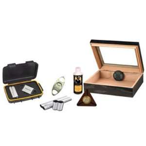  20 Cigar Travel Glasstop Humidor 6 PC Kit   Black