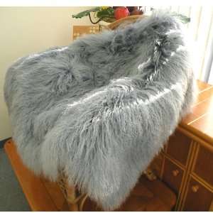  Opportunity Only   Steel Blue Long Fur, Natural Goat Fur Area Rug 