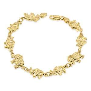  14K Yellow Gold Elephant Charm Bracelet Jewelry