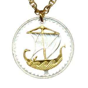  World 2 toned Nautical Gold and Sterling Silver Cut Coin Necklace 