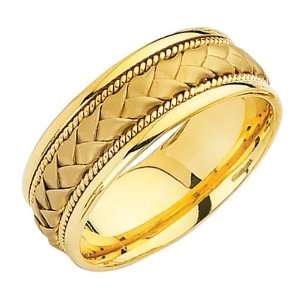  Gold 8mm Braided Rope Comfort Fit Handbraided Designer Wedding Band 