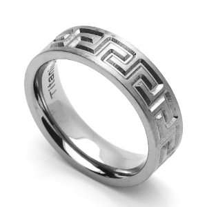   Fit Titanium Wedding Band Greek Key Flat Ring (Size 7 to 14) Size 7.5