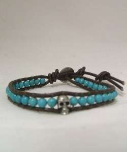 Handmade Turquoise & Skull Leather Bead Wrap Bracelet  