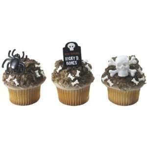  12 Halloween Spiders, Skull, & Tombstones Cupcake Rings 