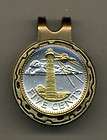 gold on silver barbados coin lighthouse golf ball marker on