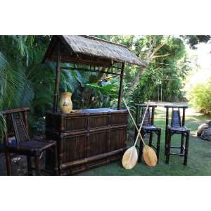  The Hawaiian Tiki Bar w/ 3 bar Stools   Outdoor Bamboo 