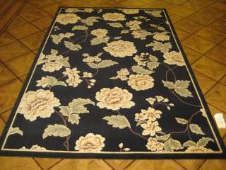   Black & Yellow Floral Machine Made Wool Area Rug   