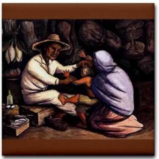Diego Rivera Ceramic Art Tile Indian Healer (Curandero)  