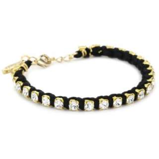 Ettika Gold Colored Rhinestone Chain and Black Satin Bracelet 