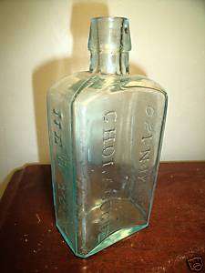 antique aqua glass bottle India Cholacogue medicine  