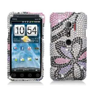  Full Diamond Bling Hard Shell Case for HTC Evo 3D (Flowers 