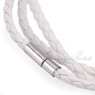 White Rope Leather & Stainless Steel Necklace Chain Bracelet LB14 