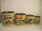 Vintage set of 4 retro Ransburg Metal Canisters w Mushrooms Butterfly 