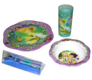 TinkerBell Fairies Plate Bowl Cup Fork Spoon Dining Set  