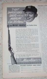 53 baseball MICKEY MANTLE Marlin firearms gun PRINT AD  