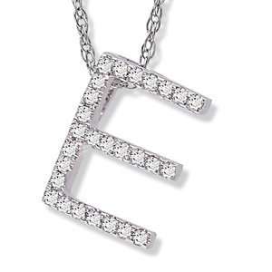  14K White Gold Diamond E Initial Pendant, 16 Necklace Jewelry