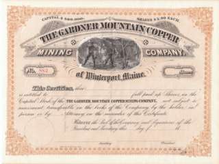 1800s Winterport Maine Copper Mining Stock Certificate  