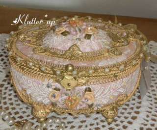Victorian Vintage Style VANITY TRAY MIRROR PINK LACE  
