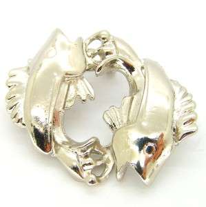 New Silver Double Fish Pisces Symbol Horoscope Brooch  