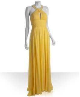 Aidan Mattox daffodil silk crepe keyhole long dress   up to 70 