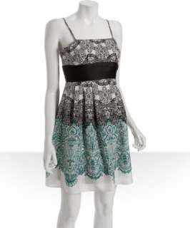 Max & Cleo teal lace printed silk pleated dress   