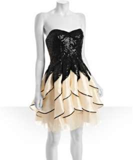 Betsey Johnson black and cream sequin strapless tiered dress   