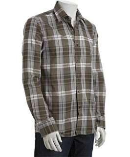 Report Collection taupe plaid cotton button front shirt