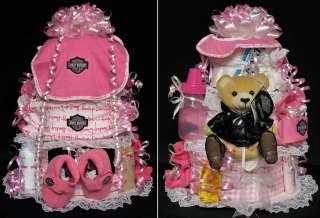   BABY SHOWER DIAPER CAKE Bib Hat Onesie Booties Plush Motorcycle  