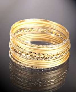 Chamak by Priya Kakkar set of 13   gold assorted metal thin bangles 