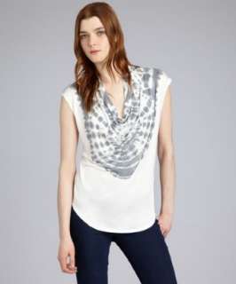 Cielo batik grey and ivory knit cowl neck tie dyed top   up to 
