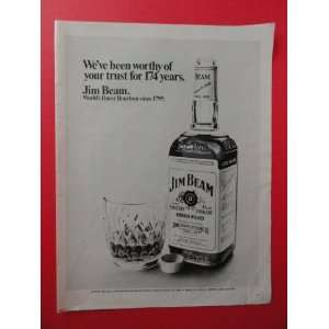 com Jim Beam whiskey,1969 print advertisement (black and white,bottle 