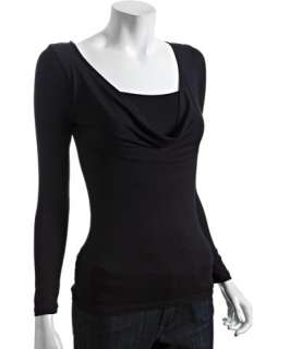 Rebecca Beeson black stretch draped scoop neck front long sleeve top