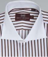 Hickey Freeman brown striped cotton french cuff spread collar dress 