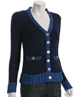 CARDIGAN by Lynne Hiriak navy cotton Juliette v neck cardigan 