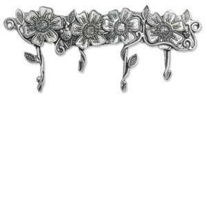   KEY RACK Floral PEWTER Kitchen Hooks decor FLOWERS Wall decor Home